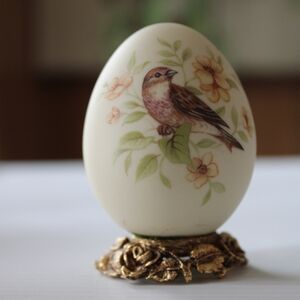 Vintage Decorative Egg with Bird and Floral Design